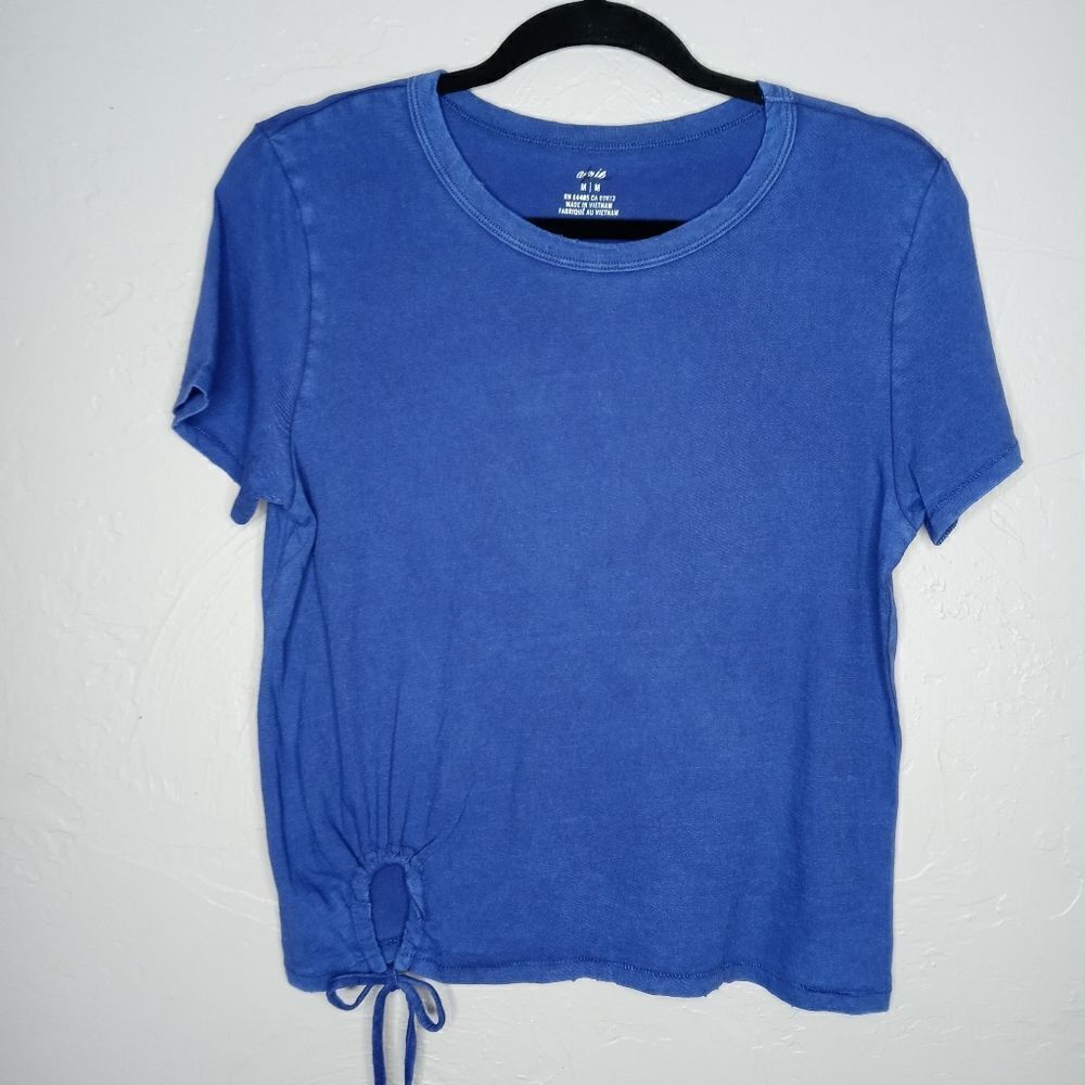 Aerie Blue Tee with Side Ruched Tie